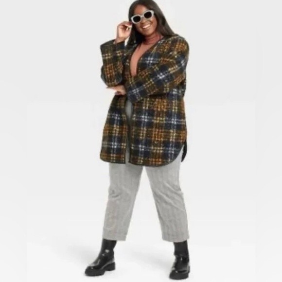 Ava & Viv Rust Plaid Overcoat Size 4X - Picture 3 of 6